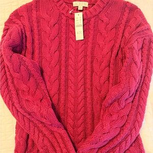 J. Crew Cable Knit Crewneck Sweater - Raspberry